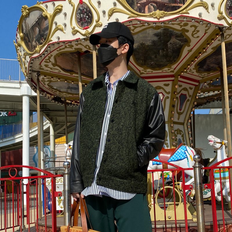 KAIKAI - Faded - 羊毛混紡拼色棒球夾克 - 男夾克/外套 - 羊毛 多色
