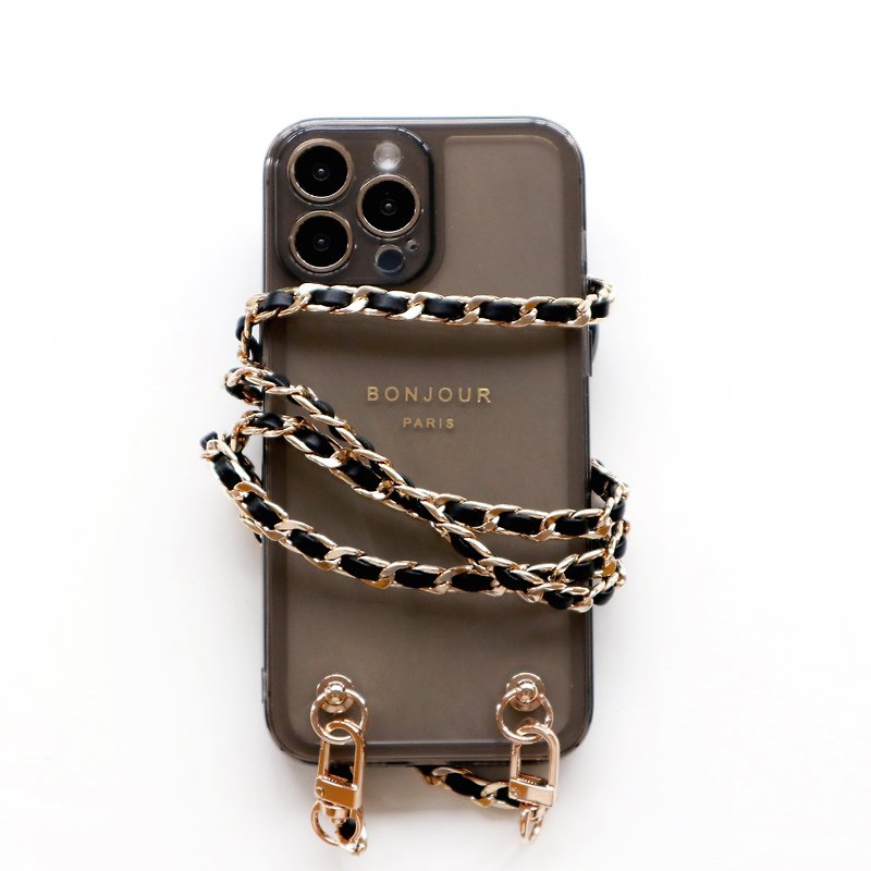 Black and gray small fragrance gold chain mobile phone case - เคส/ซองมือถือ - พลาสติก สีดำ