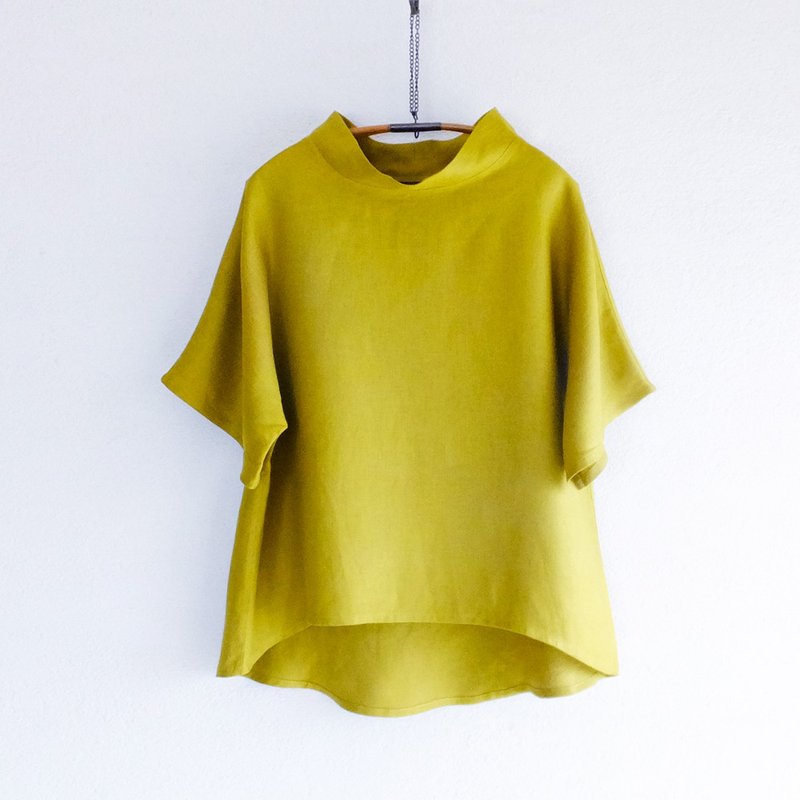 French linen pullover　wheat field - Women's Tops - Cotton & Hemp Yellow