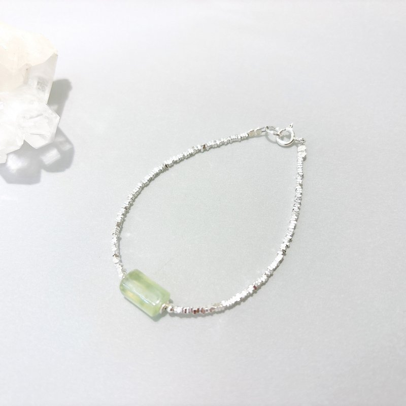 Ops Prehnite Silver Handmade Gemstones Gift Unique Bracelet - Bracelets - Sterling Silver Green