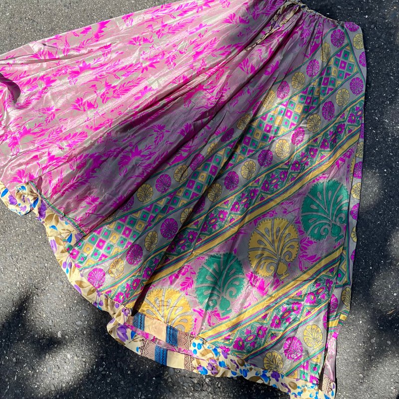 Xiyingyao Nepalese large swing skirt plant silk long skirt umbrella skirt hippie ethnic style dress - กระโปรง - วัสดุอื่นๆ สึชมพู