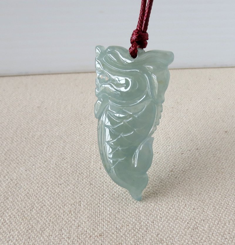 【獨占鰲頭】冰龍魚翡翠韓國蠟線項鍊*A02*招財、避邪、防小人 - 長項鍊 - 寶石 綠色