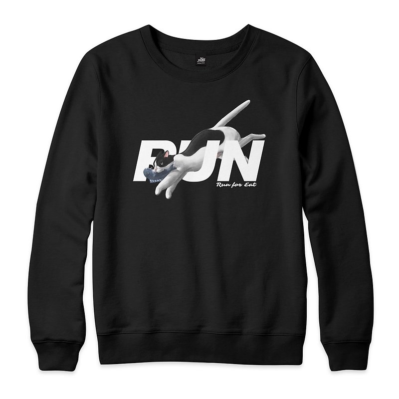 Run For Eat-Cat- ブラック-Unisex University T - Tシャツ メンズ - コットン・麻 