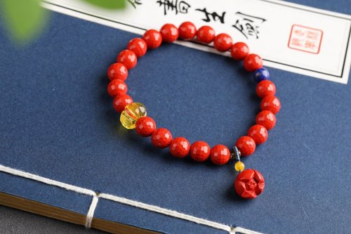 水墨 天然原礦硃砂精品紅砂刻面手鏈 8mm左右硃砂含量高達95%