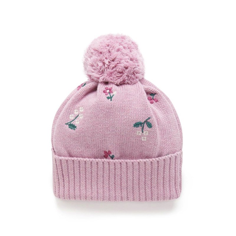 Australian Purebaby organic cotton girls' woolen hat with red and green embroidery - หมวกเด็ก - ผ้าฝ้าย/ผ้าลินิน 