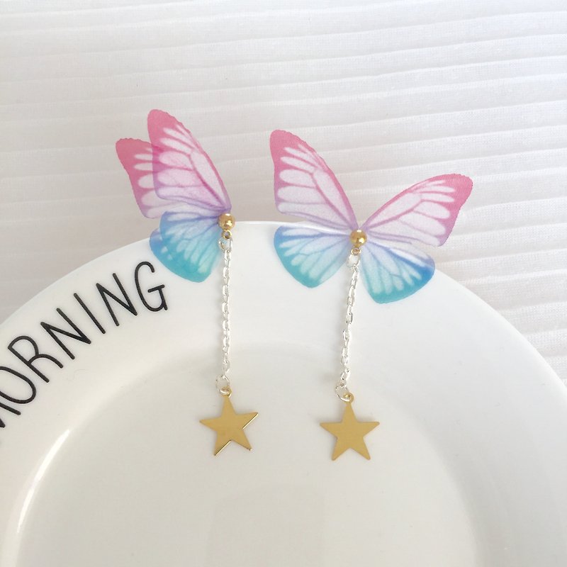 [❤️ any two 10%! ! ] [Copper] ❤️ Alice dream silk butterfly original handmade rhinestone crystal sterling silver cherry peach zebra butterfly simulation dragonfly wings ear hook earring pierced ear clip-free exchange gifts birthday gift - Earrings & Clip-ons - Other Materials Multicolor