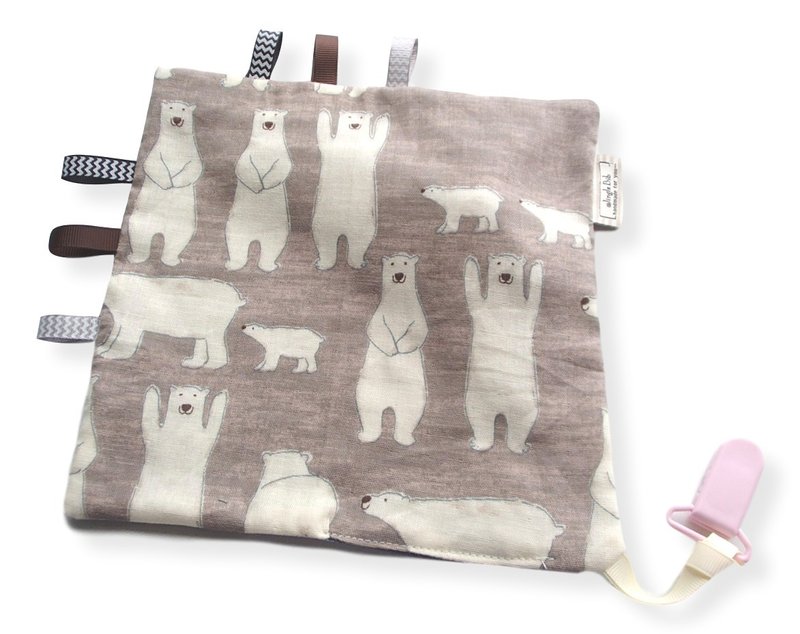 Taggie Blanket, Rattle Toy, Poar Bear on Gray Beige, Super Soft Japanese Cotton, - 寶寶/兒童玩具/玩偶 - 棉．麻 灰色