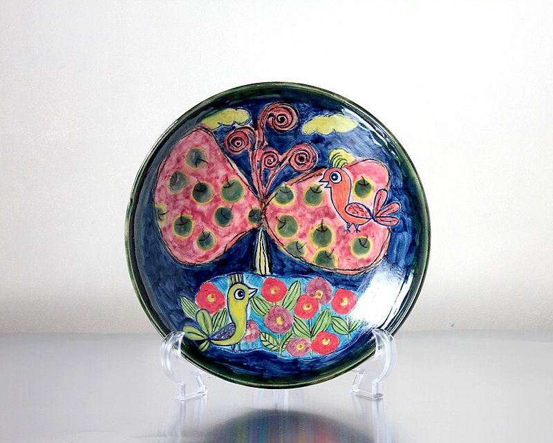 "Fancy orchard" color drawing dish - Pottery & Ceramics - Pottery Multicolor