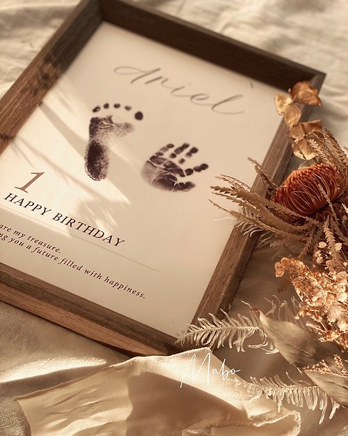 MABO 客製化名字 日期 月份 寶寶手足畫 腳印相框 寶寶周歲紀念 抓周