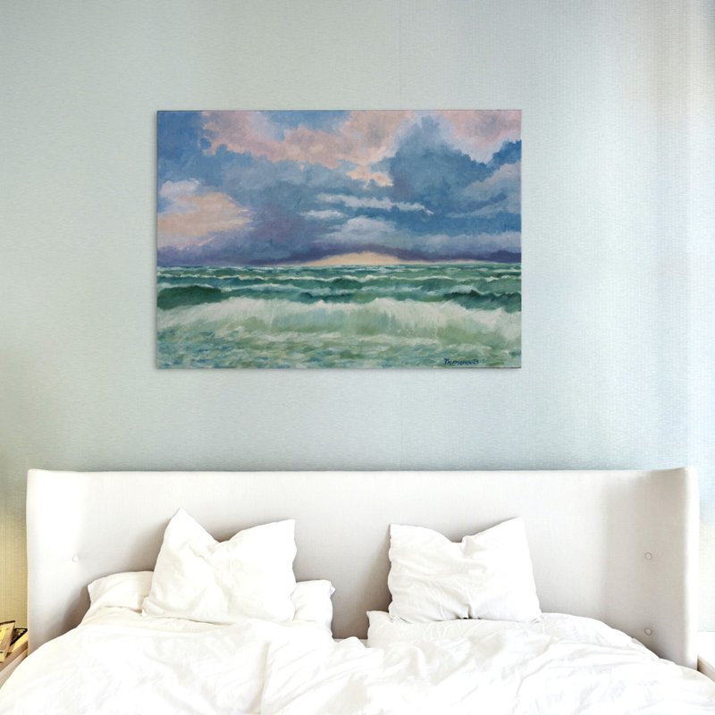 Seascape Original Art Oil Painting Wall Panel With Seascape Waves Oil Painting - 海報/掛畫/掛布 - 其他材質 藍色