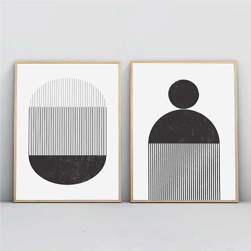 夏日神殿 Electronic file, set of 2 posters, abstract geometric art, black and white art