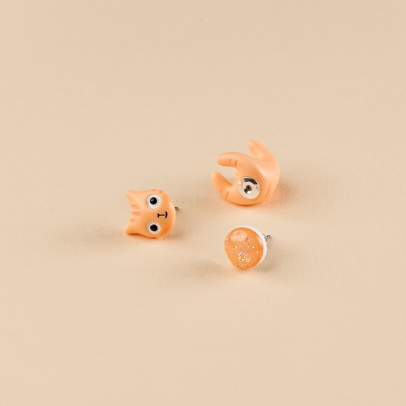 Peach Polymer Clay Earrings -  Spring Cat Earrings - ต่างหู - ดินเหนียว หลากหลายสี