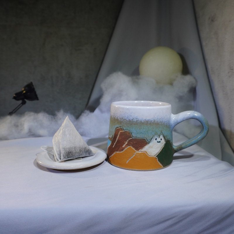 手刻貓咪山脈山形杯-約330ml,茶杯,馬克杯,水杯,咖啡杯 - 咖啡杯/馬克杯 - 陶 多色