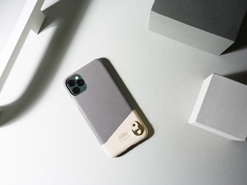 【春天來了】皮革手機殼iPhone 11/Pro/Max  灰 - 手機殼/手機套 - 真皮 灰色