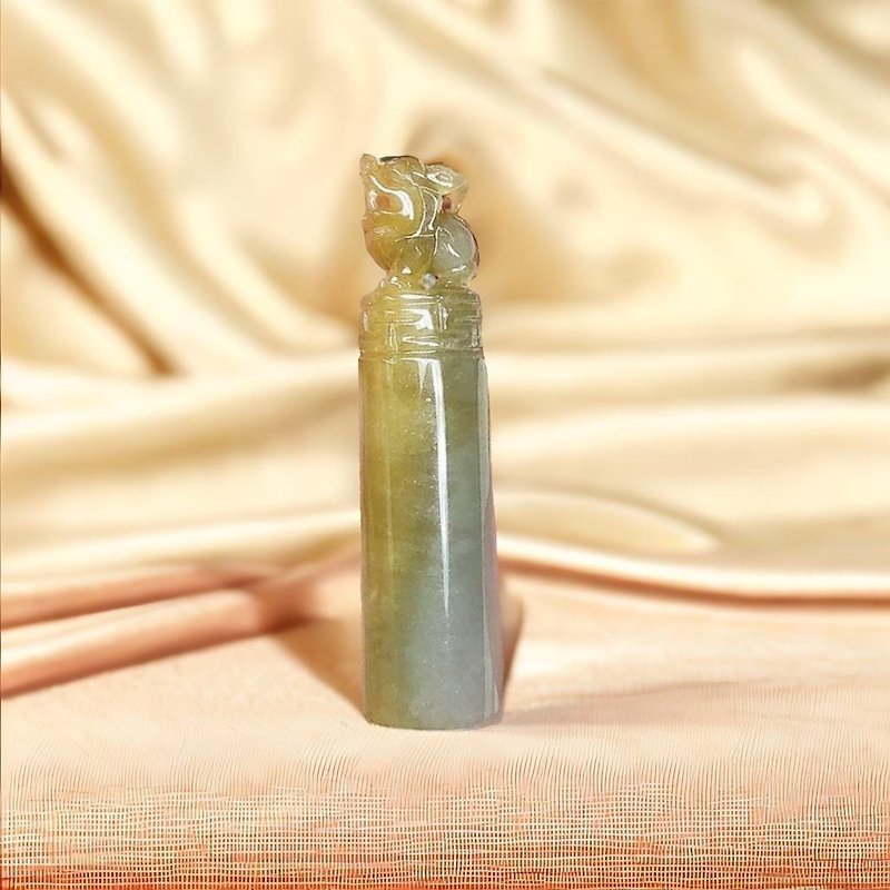 [Fortune Beast] Ice Yellow Jade Pixiu Round Stamp| Natural Burmese Jade Jade A-Product | Gift - ตราปั๊ม/สแตมป์/หมึก - หยก หลากหลายสี