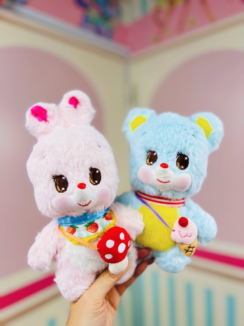 Venina Artworks Original Showa Style Plush Doll Vanilla Bear Strawberry Rabbit - ตุ๊กตา - ไฟเบอร์อื่นๆ หลากหลายสี