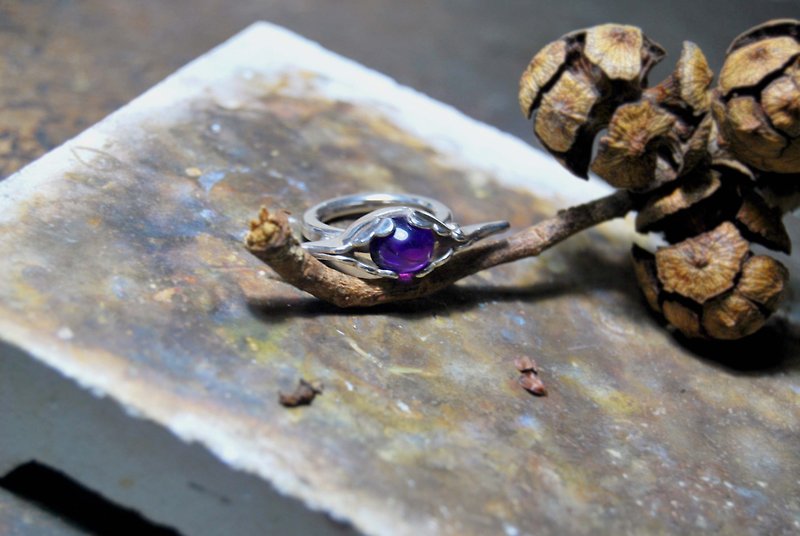 天然礦石/紫水晶/純銀戒指/翅膀/Amethyst - 戒指 - 寶石 紫色