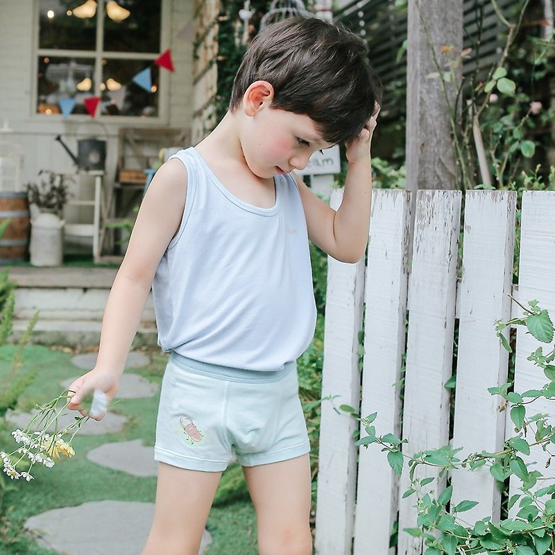 男童四角內褲-散步的長角鍬形蟲(嫩芽綠) - 男/女童裝 - 棉．麻 綠色
