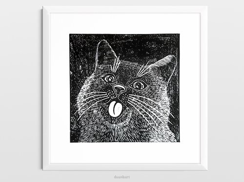 daashart Linocut print Funny cat Original artwork For pet lovers gift modern poster