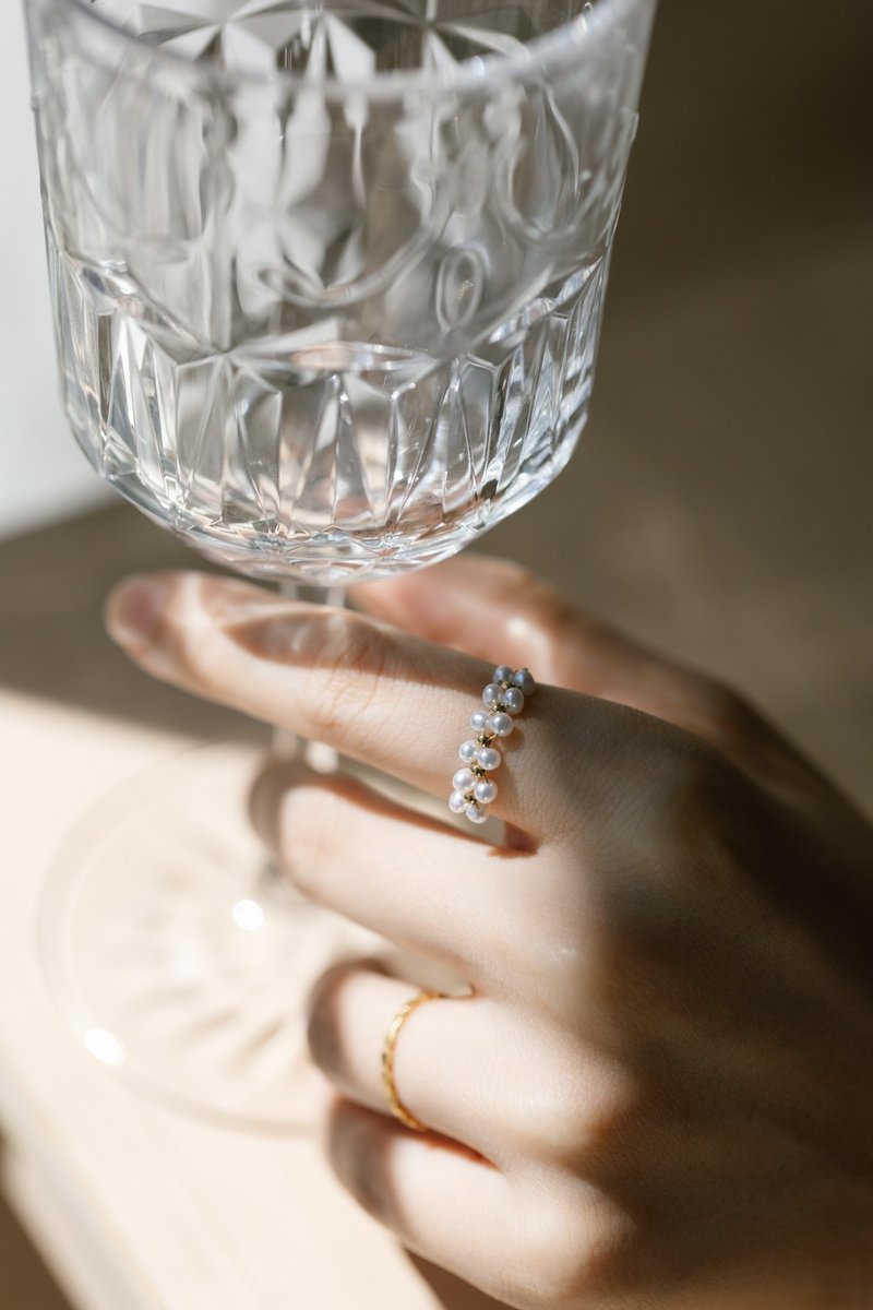 訂製款 天然淡水珍珠 可調節編織鍊戒 戒指 - 戒指 - 珍珠 金色