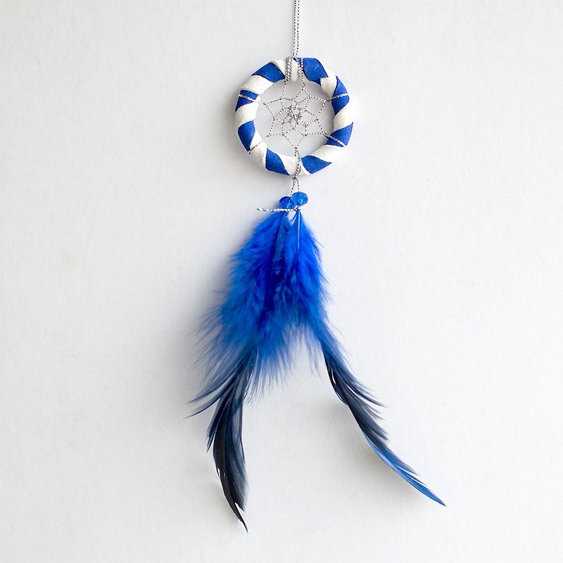 Dream Catcher Mini Edition (5cm) - Two-tone (Sapphire + White) - Exchange gifts, birthday gifts - พวงกุญแจ - วัสดุอื่นๆ สีน้ำเงิน