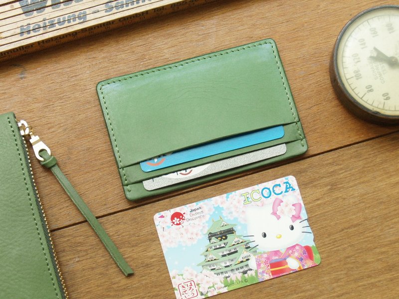 Leather Card Case ( Custom Name ) - Grass Green - ที่เก็บนามบัตร - หนังแท้ สีเขียว