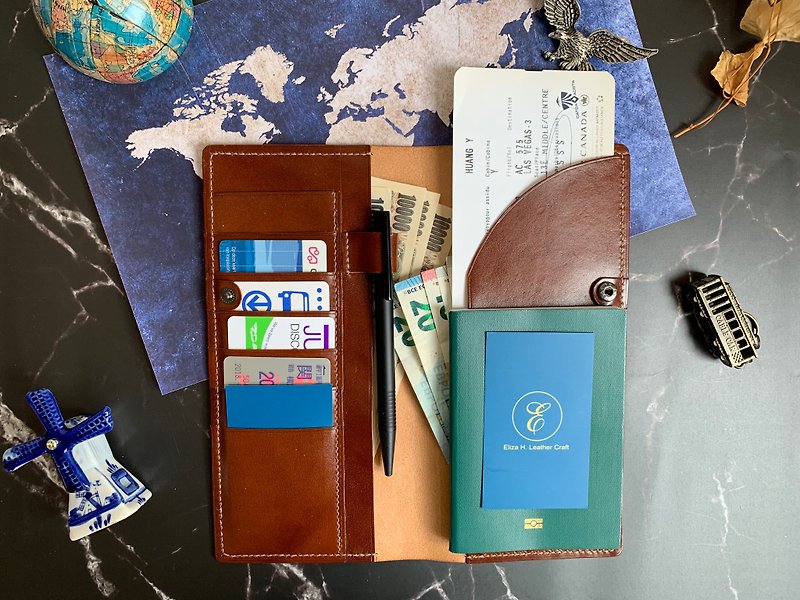 Eliza H. 義大利植鞣牛皮 經典商用護照夾 - 護照套 - 真皮 咖啡色