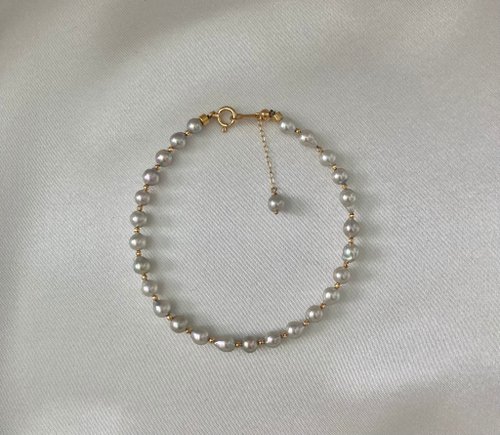 KOKO PEARL JEWELRY 【新入庫】日本直送 巴洛克珍珠 真珠手鍊 18k金 天然灰