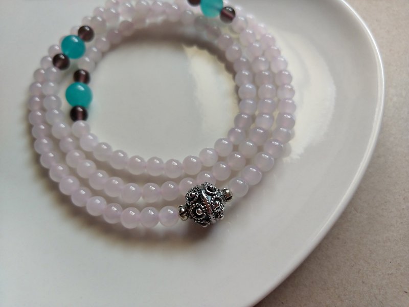 ORLI Jewelry Natural and Saitama 108 Rosary beads Pink Hetian Jade 108 Multi-ring Bracelets - Bracelets - Jade White
