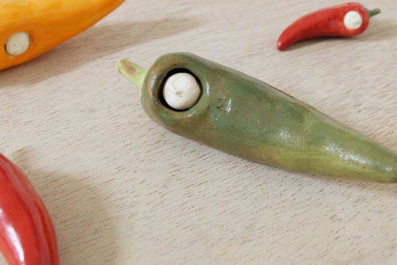 LUNA Series | Pottery Figure Doll Green Chili Pepper - Items for Display - Pottery Green