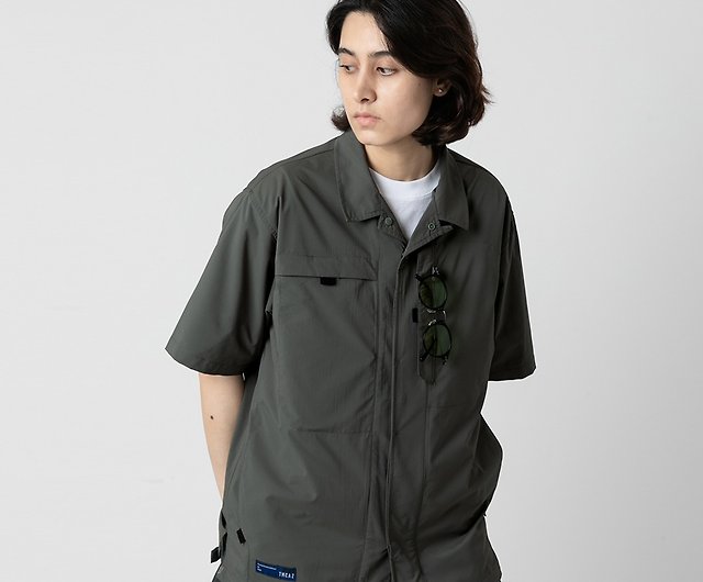Open Collar Shirt outdoor multi-pocket light-drying short-sleeved
