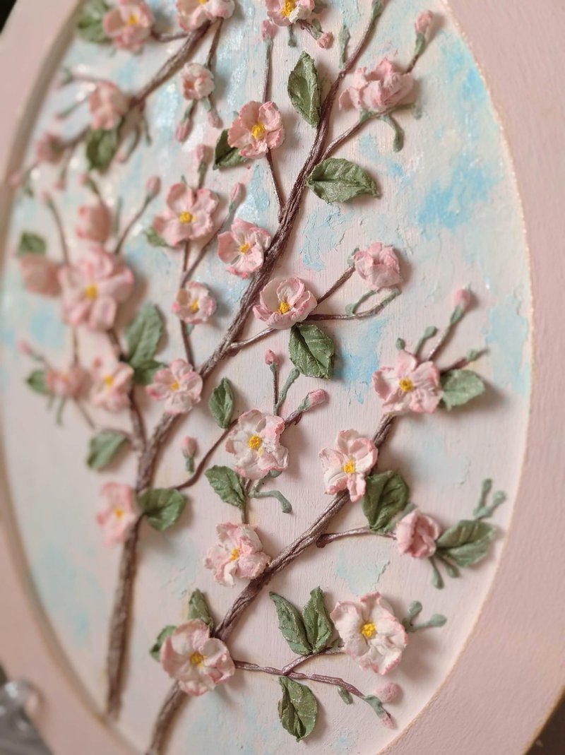 用樱花绘画 母亲节礼物 Mother's Day Cherry blossom painting Sakura painting Floral painting - 壁貼/牆壁裝飾 - 木頭 粉紅色