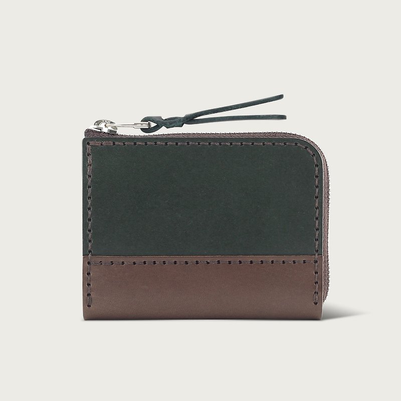 Contrast color zipper clip/coin purse/wallet--Forest Green - กระเป๋าสตางค์ - หนังแท้ สีเขียว