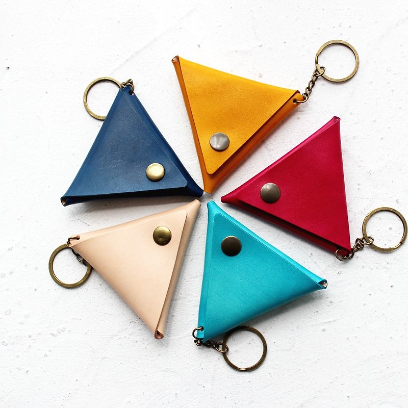 Triangle coin purse hand-dyed imported top layer cowhide can hold coin keys, small amount of banknotes, etc. - Coin Purses - Genuine Leather Multicolor