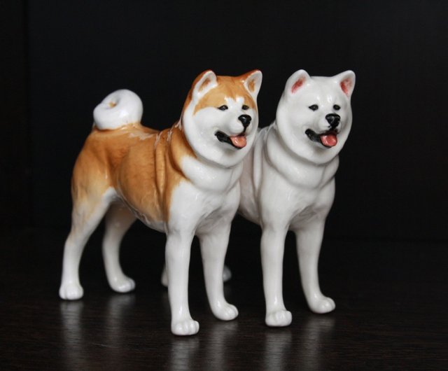 Akita inu dog porcelain figurine handmade statuette - 設計館