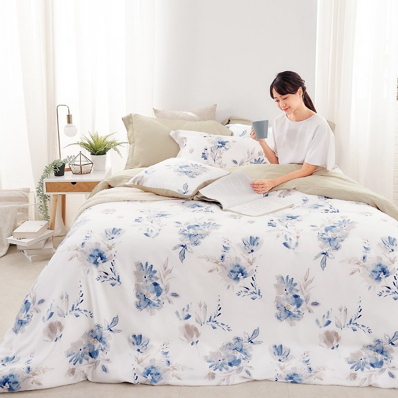 Bed quilt set-Single/Double/Large/60 Count Lyocell Tencel/Celadon Flower Glaze Made in Taiwan - เครื่องนอน - วัสดุอื่นๆ ขาว