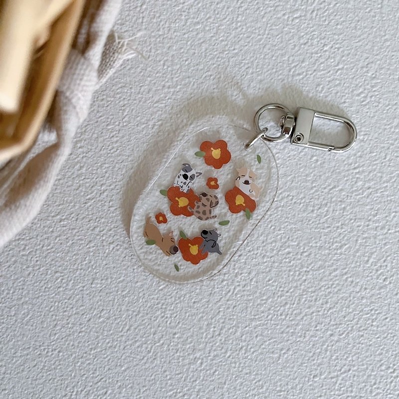 Flower Puppy/ Acrylic Pendant Keychain Airpods Pendant - พวงกุญแจ - วัสดุอื่นๆ หลากหลายสี