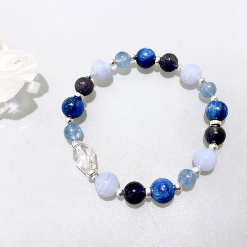 Ops Kyanite Blue Lace Agate Cordierite lucky silver bracelet - สร้อยข้อมือ - โลหะ สีน้ำเงิน