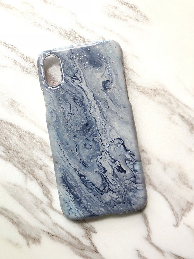 OOAK hand-painted phone case, only one available, Handmade marble IPhone case - Phone Cases - Plastic Blue