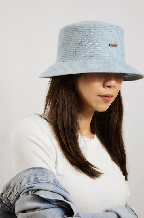 Bonnie編織工坊 美式復古亞麻漁夫帽-奶藍色