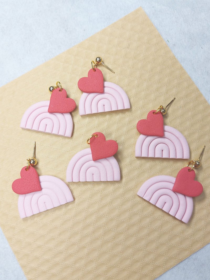 Smoky Clay Earrings - Pink Heart Earrings - Earrings & Clip-ons - Clay Gray