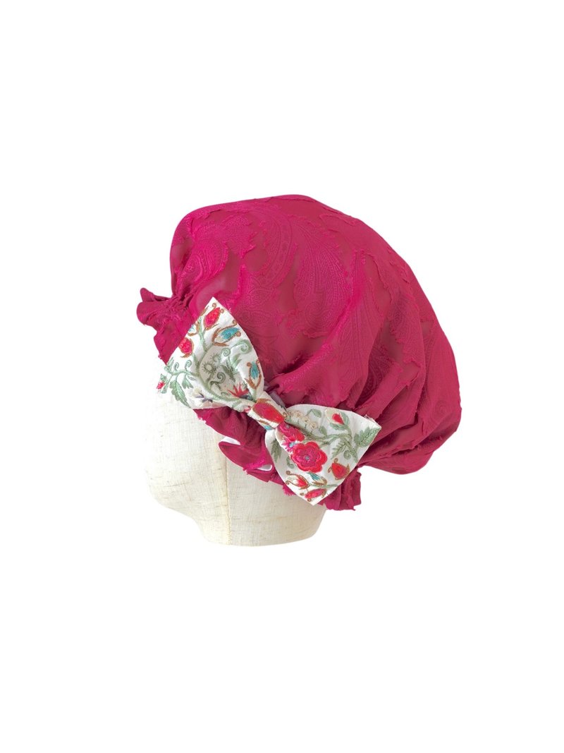 Washable silk nightcap made in Japan Indian ribbon design Birthday gift - อุปกรณ์เสริมความงาม - ผ้าไหม สึชมพู