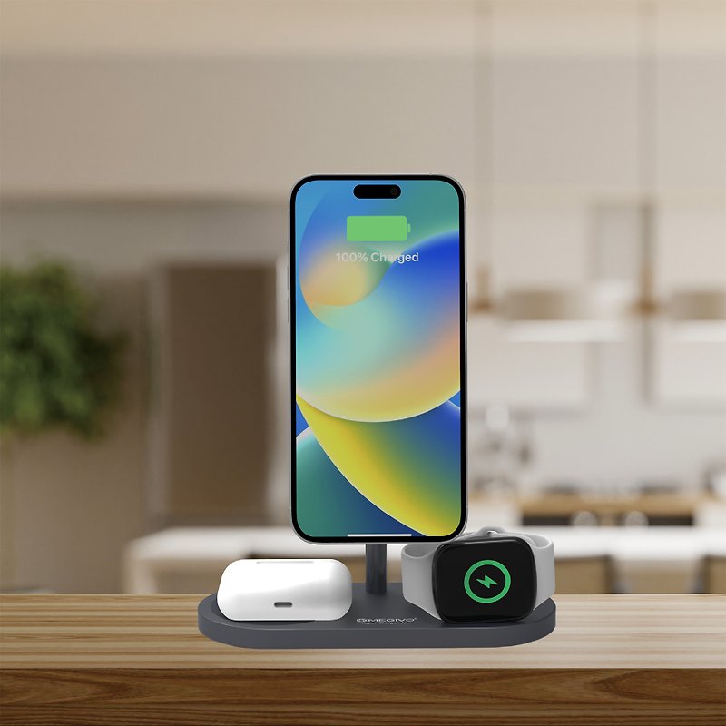 MEGIVO MagBoost Hyper Charger deux 3 in 1 wireless charging stand - Phone Charger Accessories - Aluminum Alloy Gray