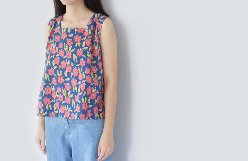 Sleeveless shirt, square neck - 女上衣/長袖上衣 - 棉．麻 多色