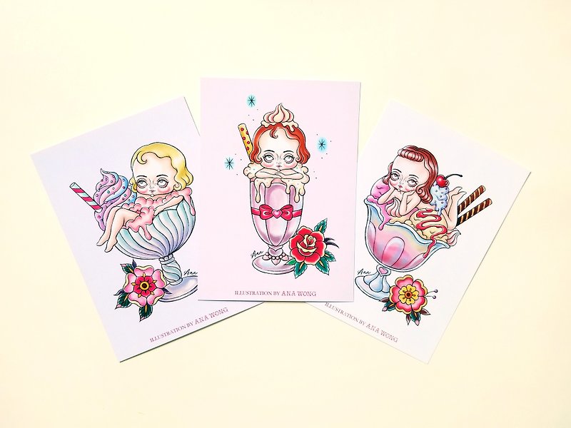 Dessert girls illustration series postcard set - การ์ด/โปสการ์ด - กระดาษ หลากหลายสี
