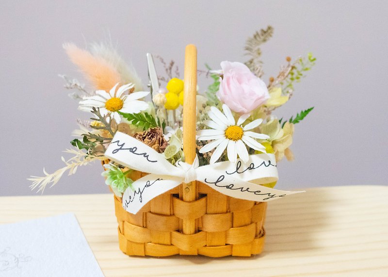 Spring Flower Basket Office Small Things Preserved Flowers Dried Flowers - ช่อดอกไม้แห้ง - พืช/ดอกไม้ สีส้ม