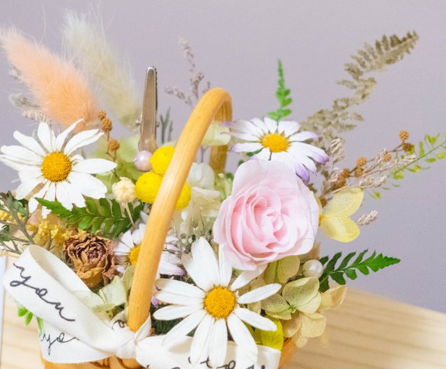 春の花かご オフィス小物 プリザーブドフラワー ドライフラワー