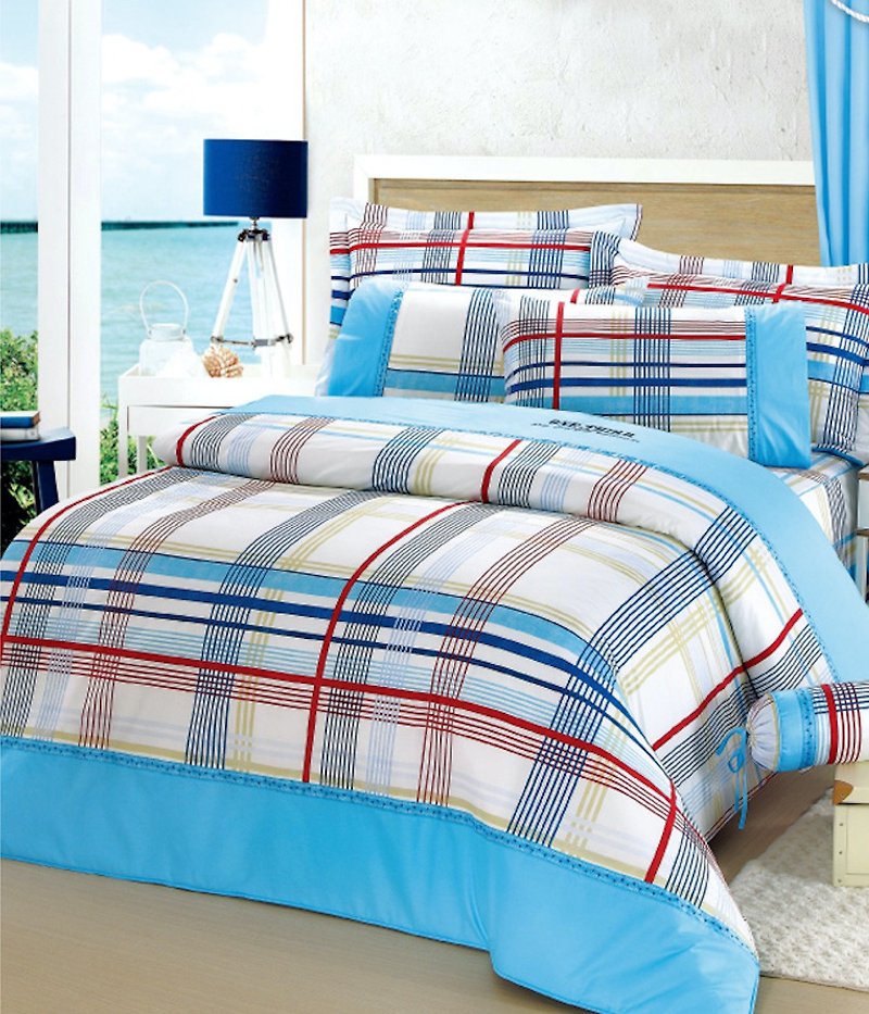 【R822 海闊天空】100% 40支精梳棉 七件式全套組 - 床包/寢具 - 棉．麻 藍色