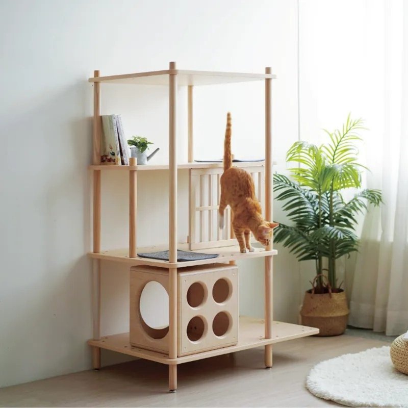 Bien Bien Cat Tree - duplex - อุปกรณ์แมว - ไม้ สีกากี