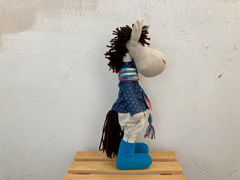 Handmade Horse Toy - 寶寶/兒童玩具/玩偶 - 亞麻 藍色